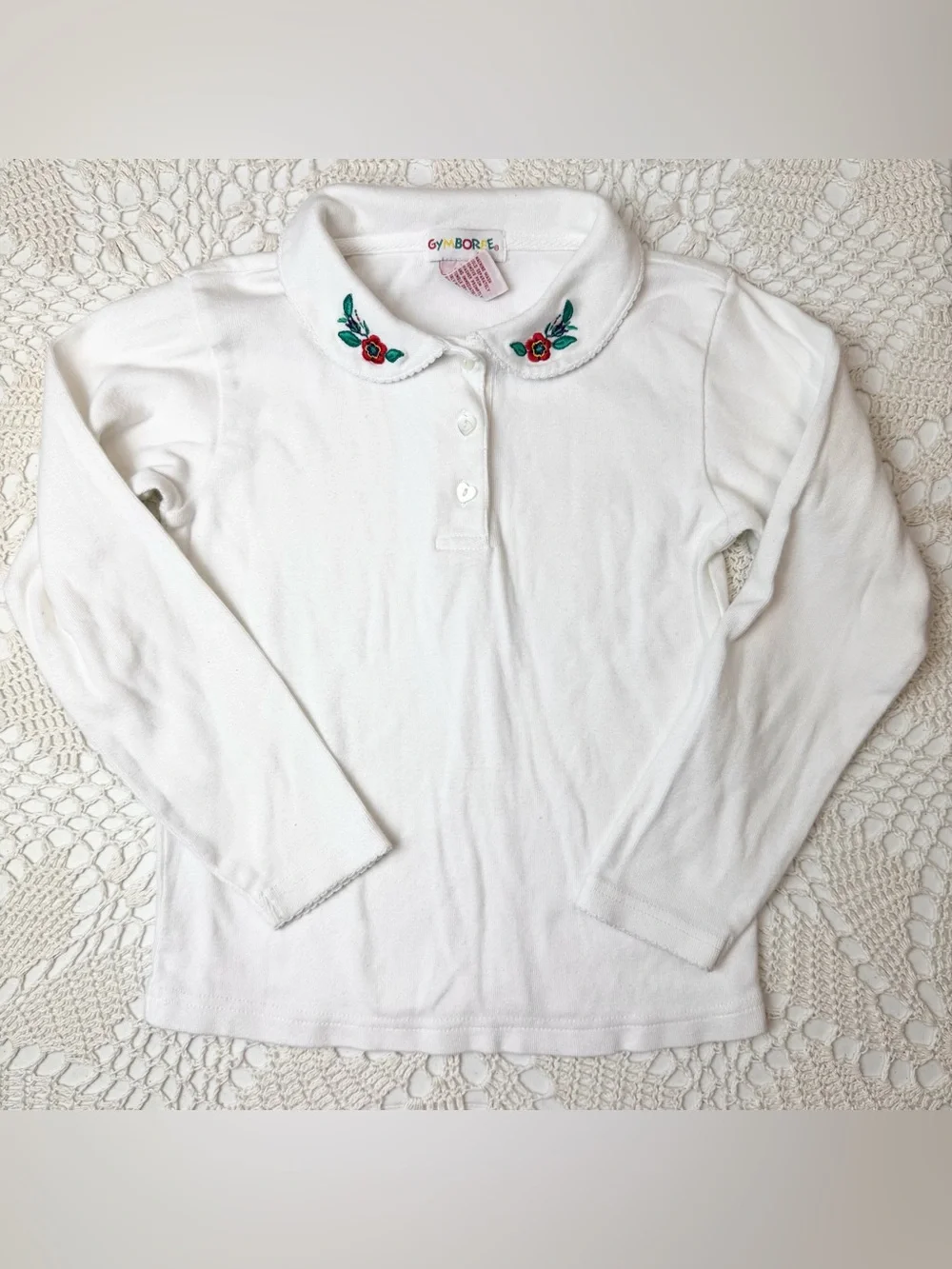 Vintage 1990s Gymboree Girls XL Floral Embroidered Collar Long Sleeve Shirt